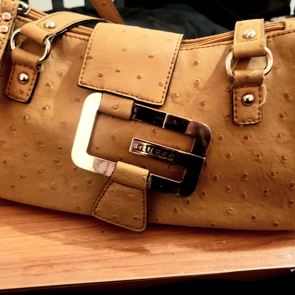 Guess Brown Shoulder Bag with Silver Accents